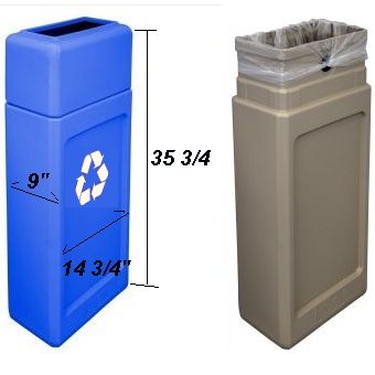 blue slim recycle waste
                    can 13 gallon size